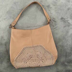 The Sak Shoulder Bag Purse Leather Crochet Hobo Tan Brown Neutral Handbag